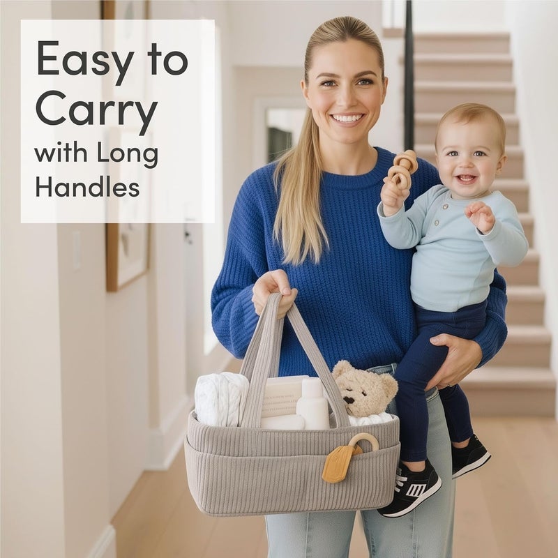 Putska Baby Diaper Caddy Organizer for Changing Table – Stylish Nursery Storage Basket, Newborn Essentials, Baby Shower Gifts and Registry Must-Haves for Boy or Girl, Car Diaper Caddy, Corduroy Grey - Image 5